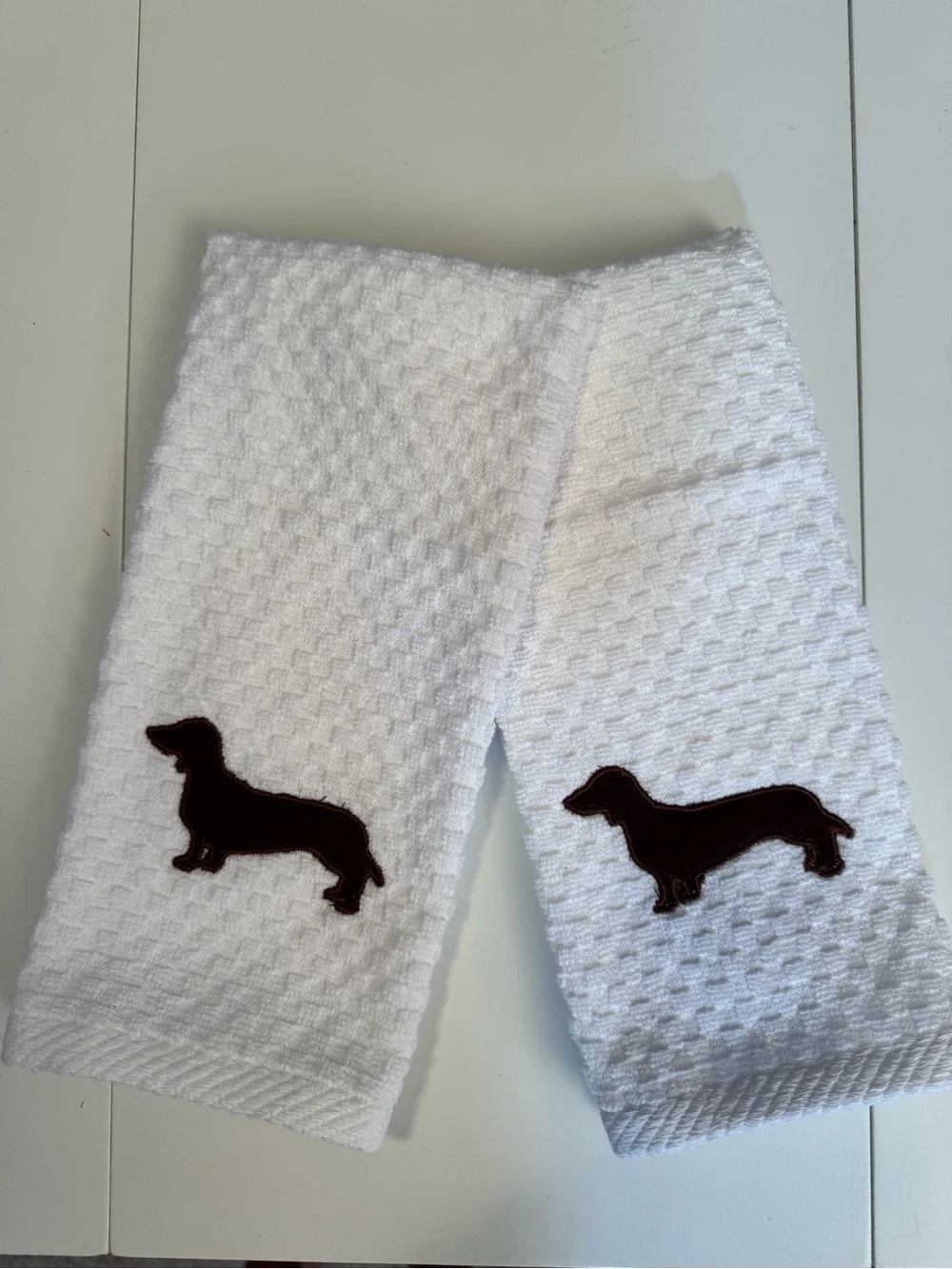White Dachshund Embroidered Dog Hand Towels - Set of 2 NEW Made to order